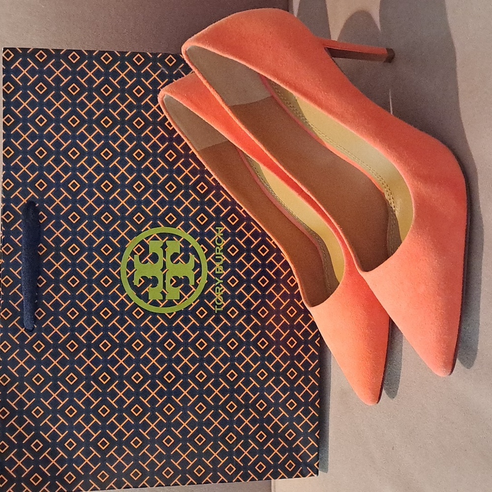 Tory Burch Coral Suede Pointed-Toe Pumps